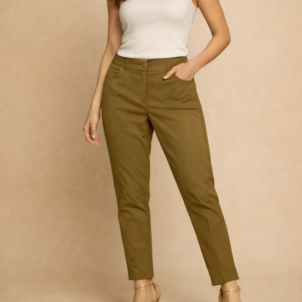 Slim-Sation by Multiples Olive Green Pull-On Slim Ankle Pants Size 10 Career